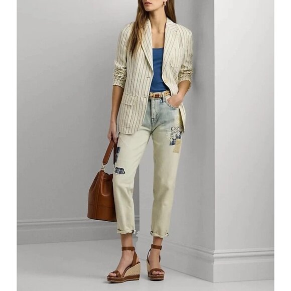 NWT Women Lauren RALPH LAUREN Patchwork Relaxed Tapered Ankle Jeans Size 10 $200 - Picture 1 of 16
